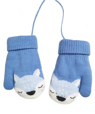 iEasey Cute Baby Winter Knitted Warm Mittens On String 0-3 Years Infant Toddler Fox Thick Fleece Gloves Kids Insulated Ski Snow Gloves Cold Weather Hand Warmer for Baby Girls Boys Xmas Gift Blue #C Blue