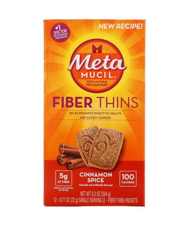 Special Pack of 5 METAMUCIL FIBER THINS CINNAMON, .77oz, 12 per pack