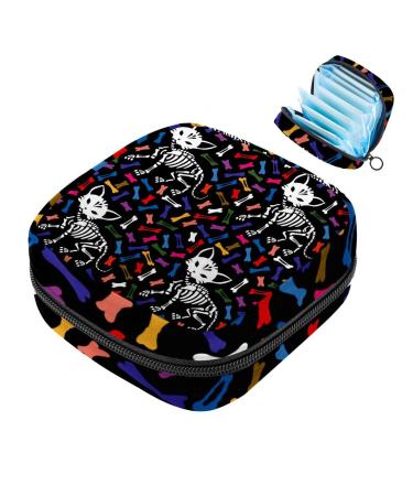 Women bands storage pocket menstrual cup pocket girl travel big capacity make-up women bandage organizer funny cats skull colorful bones