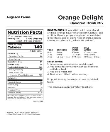 Augason Farms Orange Delight Drink Mix 5 lb. 11 oz. - Refreshing Orange Flavor, 5 Pound Pack - Buy Online on GoSupps.com