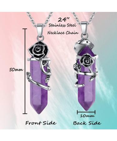 XIANNVXI Rose Flower Pendant Necklace for Women Healing Crystals Hexagonal Stones Necklaces Reiki Spiritual Natural Gemstone Quartz Point Jewelry Purple - Buy Online on GoSupps.com