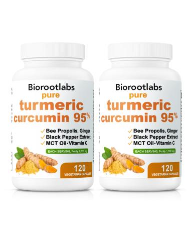 Biorootlabs Turmeric Curcumin Supplement 1000mg Biorootlabs Pure Turmeric Curcumin 95 6-in-1 Turmeric Curcumin Capsules with Bee Propolis Ginger Mct Oil Fat Soluble Vitamin C & Black Pepper (2)