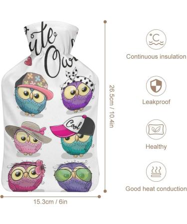 Hot Water Bottle with Lid - Owl Pattern Rubber Hot Water Bag for Pain Relief Cramps & Foot Warmer | Hot & Cold Therapy - Buy Online on GoSupps.com