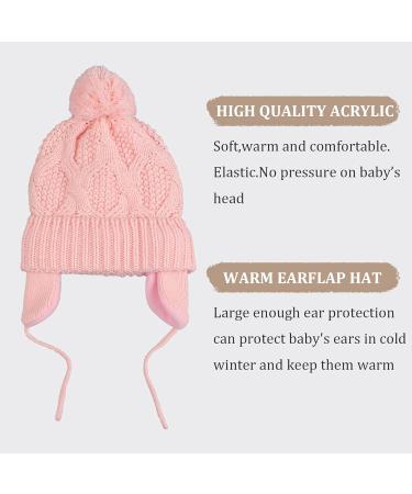 Pesaat Knitted Baby Winter Beanie Earflap Hat | Fleece Lined Beanies with Pompom | Infant Toddler Boys Girls | 0-6 Months Skin Pink - Buy Online on GoSupps.com