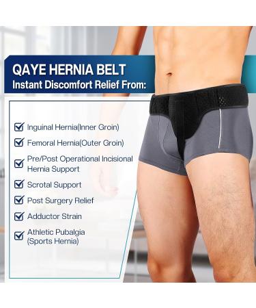 QAYE Hernia Belt for Men & Women - Inguinal Hernia Support, Removable Compression Pads, Black (X-Large) - Buy Online on GoSupps.com