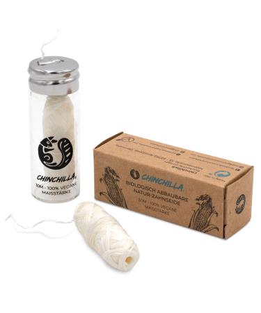 Chinchilla vegan dental floss made of corn starch |Plastic -free sustainable & environmentally friendly dental care Alternative |30m refillable natural tooth silk mint taste |Compostable & biodegradable vegan tooth flap 2-part set