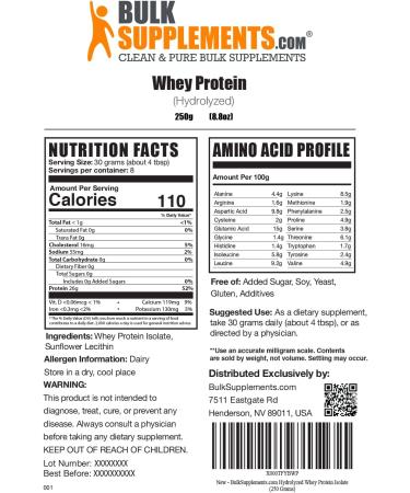 Hydrolyzed Whey Protein Isolate Powder - Unflavored - 250g (8.8 oz) - Buy Online on GoSupps.com
