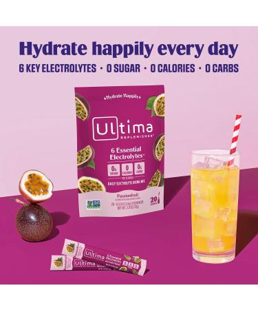 Ultima Replenisher Passionfruit Electrolyte Drink Mix 20 Keto-Friendly Stickpacks with 6 Electrolytes & Trace Minerals Non-GMO Sugar-Free Hydration Packets - Buy Online on GoSupps.com