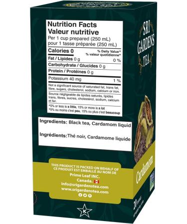 Sri Gardens Cardamom Black Tea 20 Tea Sachets 40g - Buy Online on GoSupps.com