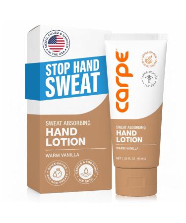 Carpe Antiperspirant Hand Lotion A dermatologist-recommended smooth lotion that helps stop hand sweat Great for hyperhidrosis (Warm Vanilla) Vanilla 1.35 Fl Oz (Pack of 1)