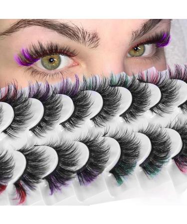 Colored Eyelashes Fluffy Eye Lashes with Color Colorful D Curl Strip Lashes Look Like Extensions 6D Mink Natural Wispy Salon Perfect False Eyelashes Pack 10 Pairs 01