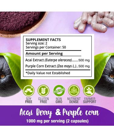 Acai with Purple Corn Capsules l 1000mg per Serving High Antioxidant Source Pills l Inmune Support Superfood l (100 count) - Buy Online on GoSupps.com