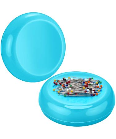 Chuangdi 2 Pieces Magnetic Sewing Pincushion Round Magnetic Cushion Magnetic Pin Holder Sewing Pin Storage Case Round Needle Cushion Tool for Sewing DIY Projects (Blue)