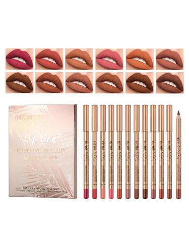 CESGIGO Set of 12 lip colors lip pen waterproof lip pencil transfer-proof no smudging or bleeding long-lasting