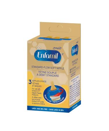 Enfamil A+ Standard-Flow Soft Nipples 3 Count - Yellow, Includes 3 Nipples and 3 Rings - Buy Online on GoSupps.com