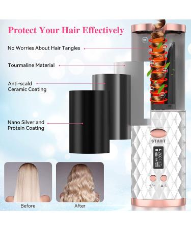 Cordless Auto Hair Curler with 6 Temps, 11 Timers, LCD Display - Rechargeable Wireless Curling Iron for Beach Waves - Fast Heating Ceramic Wand - White - Buy Online on GoSupps.com
