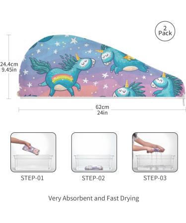 Unicorns Flying in Rainbow Sky Hair Drying Towels - Microfiber Hair Turbans for Curly Hair | 2 Pack for Women - Buy Online on GoSupps.com