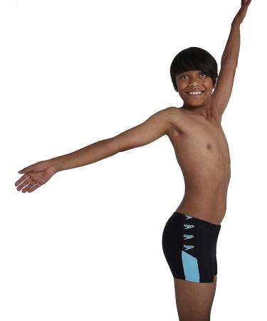 Speedo Boys Boom Logo Splice Aquashort 11-12 Years - Black/Light Adriatic | Stylish Swimwear for Kids | International Shipping - Buy Online on GoSupps.com