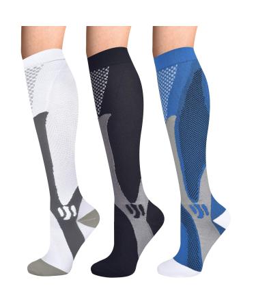 Evolyline 3 Pairs Compression Socks for Women & Men Knee Length Medical Compression Socks for Men Fit for Running Flying Nursing Flight Travel Sports varicose veins Promote Circulation 20-30 mmhg