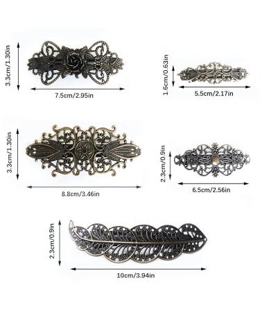 Vintage Bronze Hair Clips for Women - 5-Piece Set | French Metal Hairpins for Valentine's Day - Roses Hearts & Flowers - Buy Online on GoSupps.com