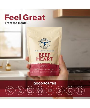 100% Beef Heart Supplement - 180 Count, Freeze Dried, Grass Fed Beef Organs Supplement for Women & Men with Omega-3S & CoQ10 - Non-GMO, No Fillers & No Additives - Real Food Sourced & Made in USA - Buy Online on GoSupps.com