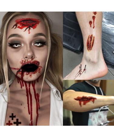 Tazimi Halloween Realistic Horror Wound Temporary Tattoos - Masquerade Prank Fake Tattoo Stickers for Adults - Spooky Halloween Face Makeup & Body Art - Buy Online on GoSupps.com