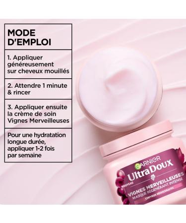 Garnier Ultra Doux Vignes Merveilleuses pour Cheveux D shydrat s - Masque Cheveux Hydratant R g n rant Intense - l'huile de p pin de raisin - 340 ml - Homme & Femme - Buy Online on GoSupps.com