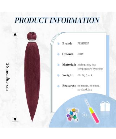 Feshfen Pre-Stretched Burgundy Braid Hair Extensions - 65cm Yaki Texture (8 Pack) for Easy Braiding - Buy Online on GoSupps.com