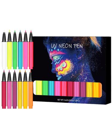Glow Eye Liner 12 Colors High Pigmented Matte Colored Neon Eye Liners Pen | Waterproof Smudge-Proof Body Face Paint Makeup For Christmas