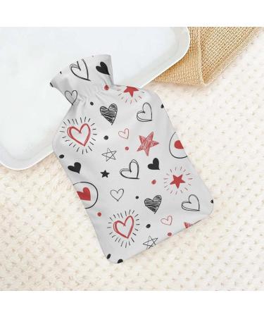 Hot Water Bottle with Lid - Hearts & Stars Pattern | Rubber Hot Water Bag for Pain Relief Cramps Foot Warmer & Therapy - Buy Online on GoSupps.com