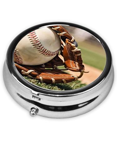 Baseball Printed Mini Round Pill Box | 3 Compartment Portable Pill Organizer for Travel & Everyday Use - Buy Online on GoSupps.com