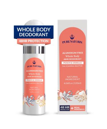 Whole Body Deodorant Spray Contains Natural Ingredients Deodorant for Women & Men | 48HR Protection Aluminum Free Nautral Deodorant Spray | Large Bottle 4.05 Fl Oz (Peach & Vanilla) Peach & Vanilla Blossom