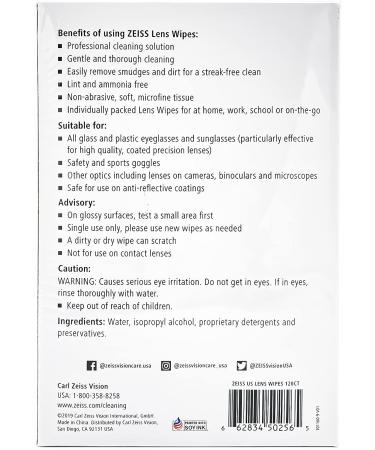 ZEISS Lens Cleaning Wipes - 120 Pre-Moistened Individually Wrapped Wipes for Coated Glass on Binoculars, Glasses, Sunglasses, Camera Lenses, and Scopes - Buy Online on GoSupps.com