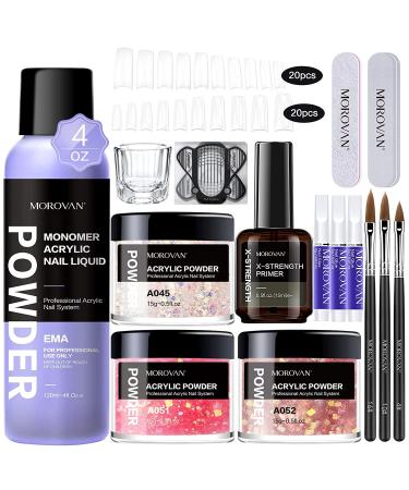 Movoran Acrylic Nail Kit for Beginners- Acrylic Powder and Liquid Set 3 Colors Acrylic Nail Powder Set Nail Acrylic Kit For Nail Extension with Acrylic Nail Brush Cleaner Ideal Nail Kits Professional Acrylic with Everythin