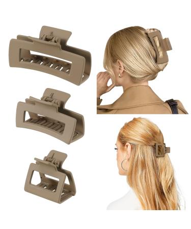 Shinowa hair clip 3 pieces of pressure hair gripper with leopard pattern strong hold hair accessories slipproof hair catcher jaw clamp hair accessories for women long thick hair khaki