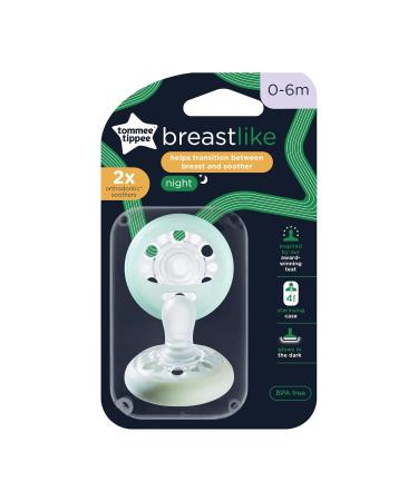 Tommee Tippee Night Pacifier Set - Skin-Like Texture Symmetrical Design Glows in the Dark 0-6 Months - 2 Pack (Yellow & Gray) with Sterilizer Box - Buy Online on GoSupps.com