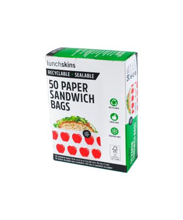 Lunchskins RB-50-SAND-APPLE Recyclable + Sealable Paper Sandwich Bags, 50 Count, Apple, (Pack of 1) Apple Sandwich (Pack of 1)