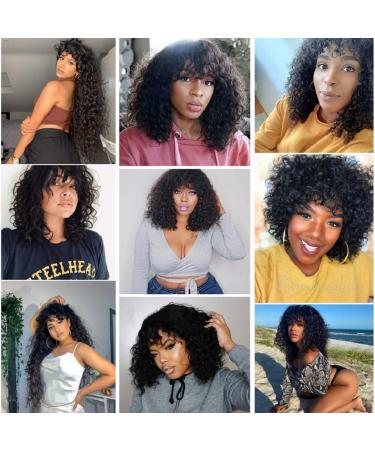 22 Water Wave Human Hair Wig with Bangs for Black Women - Brazilian Unprocessed Virgin Hair, 150% Density - Machine Made None Lace Front Wig - 22 inch - Buy Online on GoSupps.com