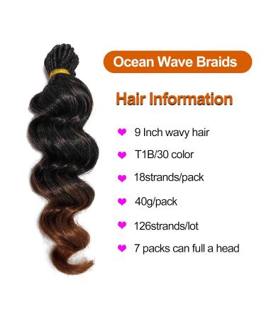 9 Inch Ocean Wave Crochet Hair Short Deep Wave 7 Packs Pre Looped Braids T1B/30 - Buy Online on GoSupps.com