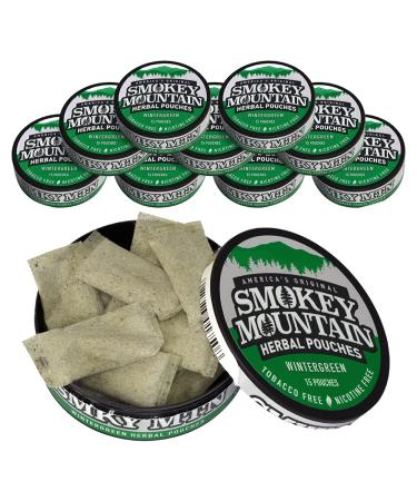 Smokey Mountain Pouches - Wintergreen - Nicotine-Free and Tobacco-Free - 10 Cans - 15 Energy Pouches Per Can Wintergreen w/ Caffeine