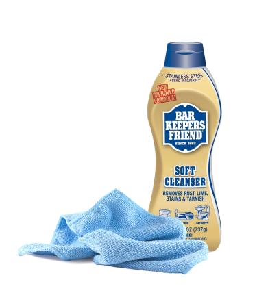 Black Swan Distributors - Bar Keeper's Friend Soft Cleanser (26 oz) & Non-Abrasive Washable Microfiber Cleaning Cloth (15x15 in) - Home Cleaning Supplies Kit