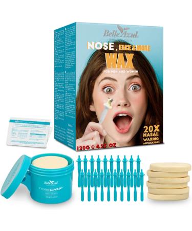 Belle Azul Nose Wax Kit - Natural Beeswax 120g for Quick & Painless Nasal Hair Removal - Anti-Spill Technology - 20 Applicators - Made in Spain - Buy Online on GoSupps.com