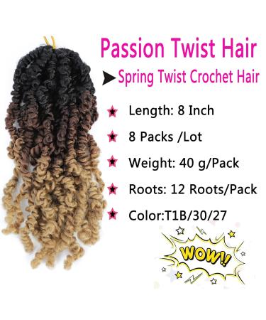 8 Packs Pre-twisted Passion Twist Crochet Hair 8 Inch | Pre-looped Braiding Hair for Black Women | Synthetic Hair Extensions in 1B/30/27 - Buy Online on GoSupps.com
