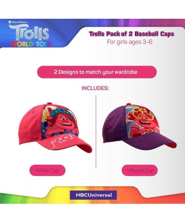 DreamWorks Girls' Trolls 2-Pack Poppy Baseball Caps, Curved Brim Strap Back Hats (4-7) Pink/Purple - Ages 4-7 - Buy Online on GoSupps.com