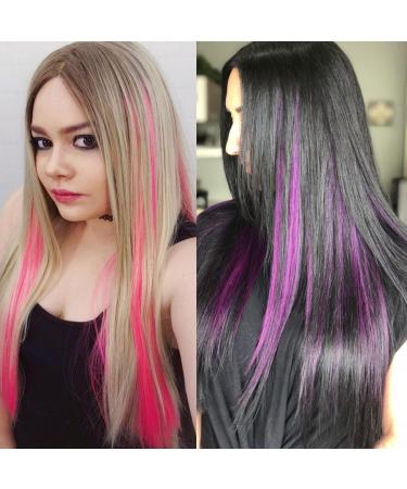 Rhyme 21'' 8PCS Pink Purple Hair Pieces for Girls & Women - Clip in Highlight Colored Extensions for Princess Parties (Purple Pink) - Buy Online on GoSupps.com