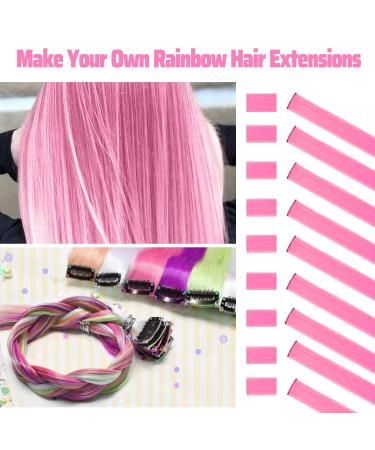 22 Inch Pink Clip-In Hair Extensions for Girls | Colorful Straight Party Highlights | 10 Pcs Hair Accessories for Women & Children - Buy Online on GoSupps.com