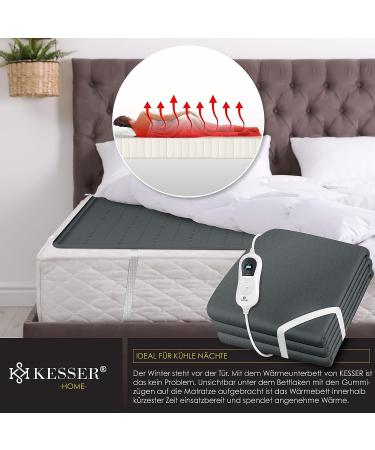 Kesser Heat Under Bed 150x80cm with Remote Control | Soft Fleece Heating Blanket | 3 Temperature Levels | Automatic Switch-Off | Heat Pad for Mattress - Anthracite - Buy Online on GoSupps.com