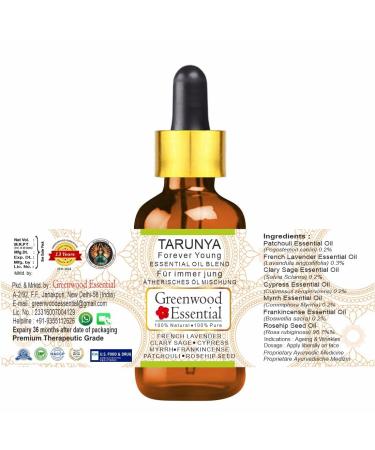 Greenwood Essential Tarunya - Forever Young - Anti Ageing Blend of Patchouli Cypress Clary Sage Myrrh Frankincense French Lavender Essential Oils in Chilean Rosehip Oil 50ml(1.69oz) 1.69 Fl Oz (Pack of 1) - Buy Online on GoSupps.com