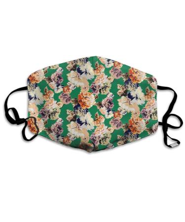 Exotic Beautiful Flowers Of Retro-Color Washable Reusable Mask Cotton Anti Dust Half Face Mouth Mask For Kids Teens Men Women With Adjustable Ear Loops