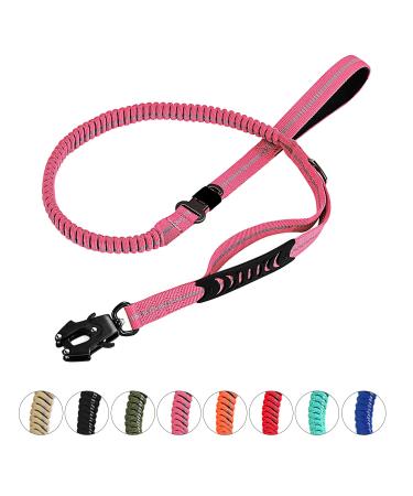 AinuScinsYoe Heavy Duty Dog Leash - Tactical High Bungee Reflective Leash for Medium and Large Dogs 4-6 Ft with Frog Clip 2 Handles and Seatbelt Clip Pink